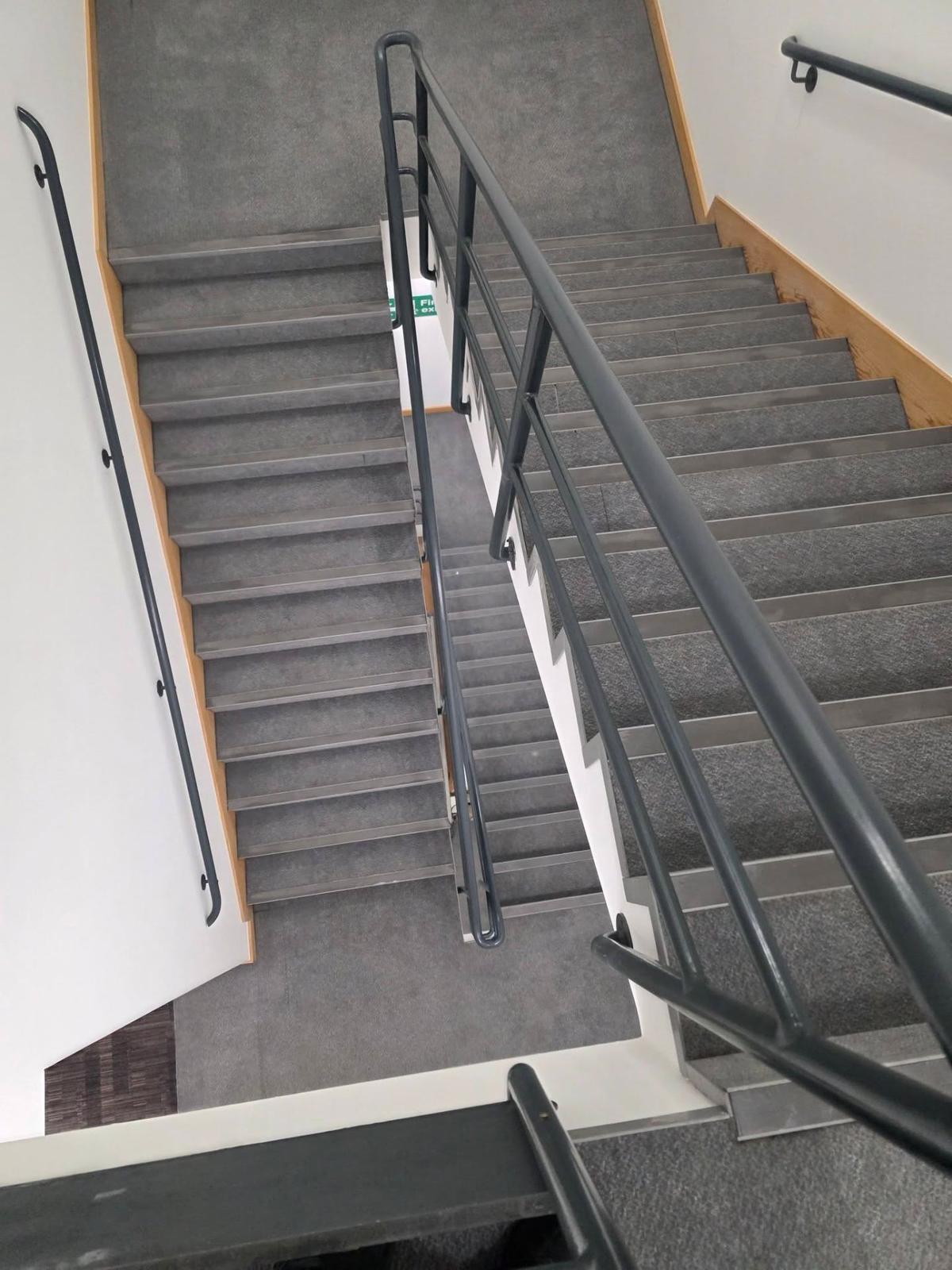 Commercial staircase carpet cleaned for office building