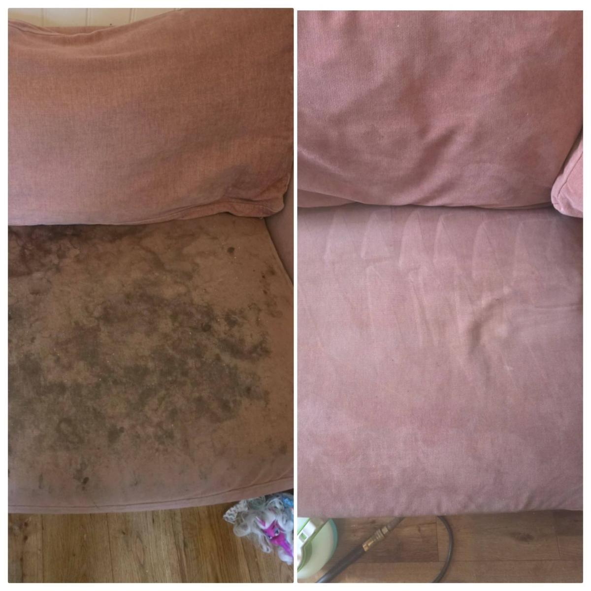 Fabric sofa before and after professional upholstery extraction cleaning